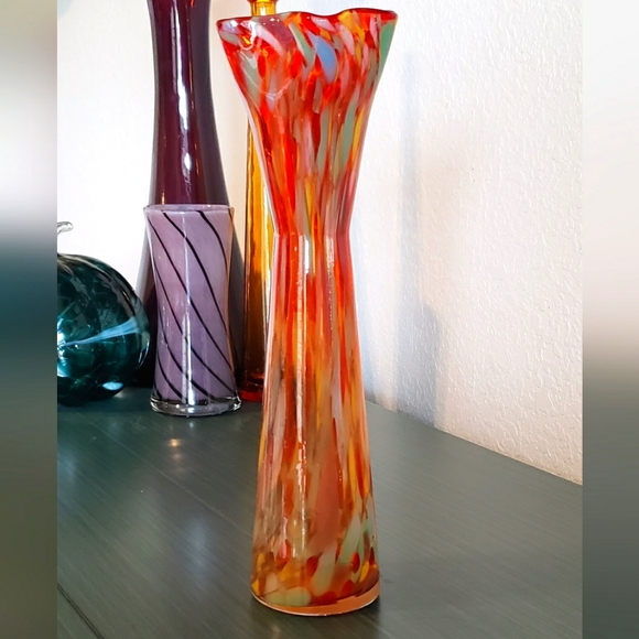 Kreiss Other - Vintage Handblown Kreiss Japan Multicolor Art Glass Mid-Century Modern Boho Vase